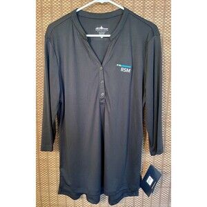 Charles River Apparel Shirt Women Size XL Black 3/4 Sleeve 2913 Windsor Henley